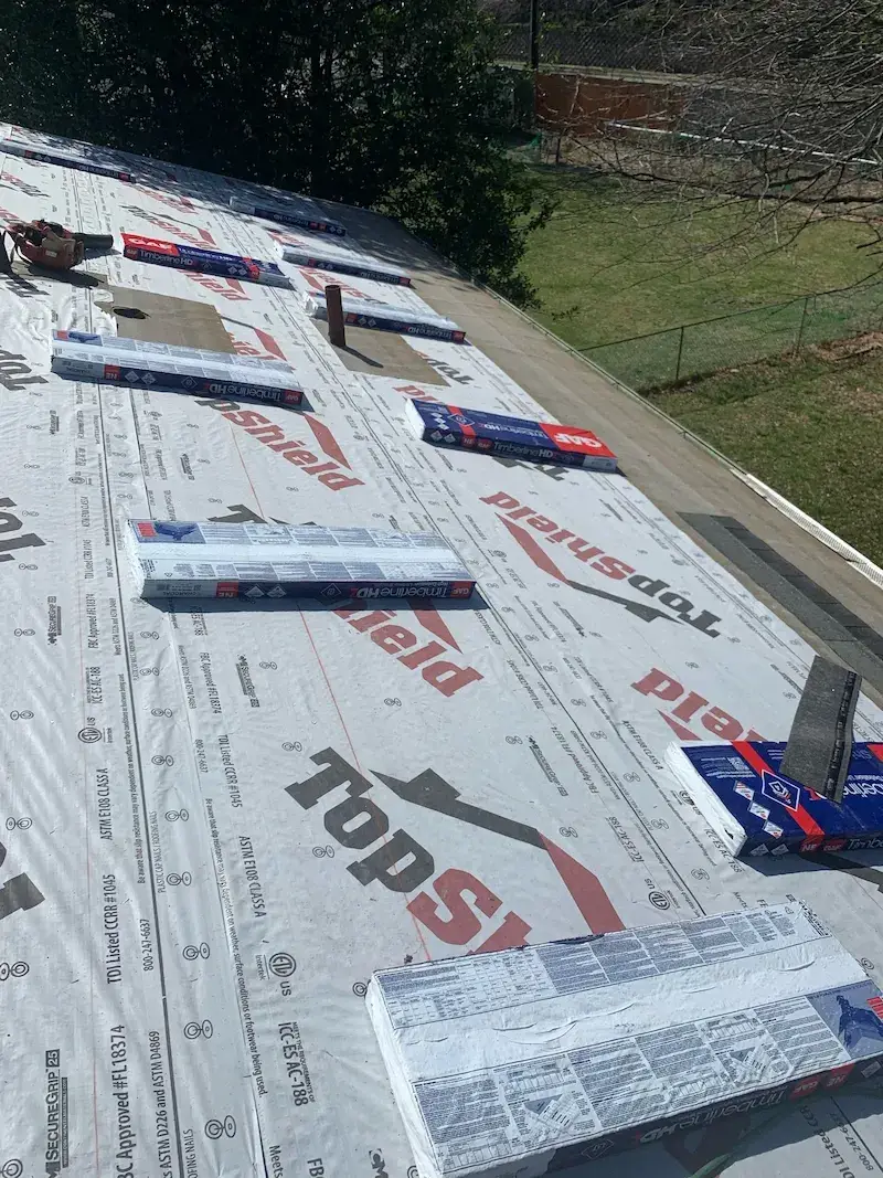 Brown metal standing seam roof installed in Millersville, MD.