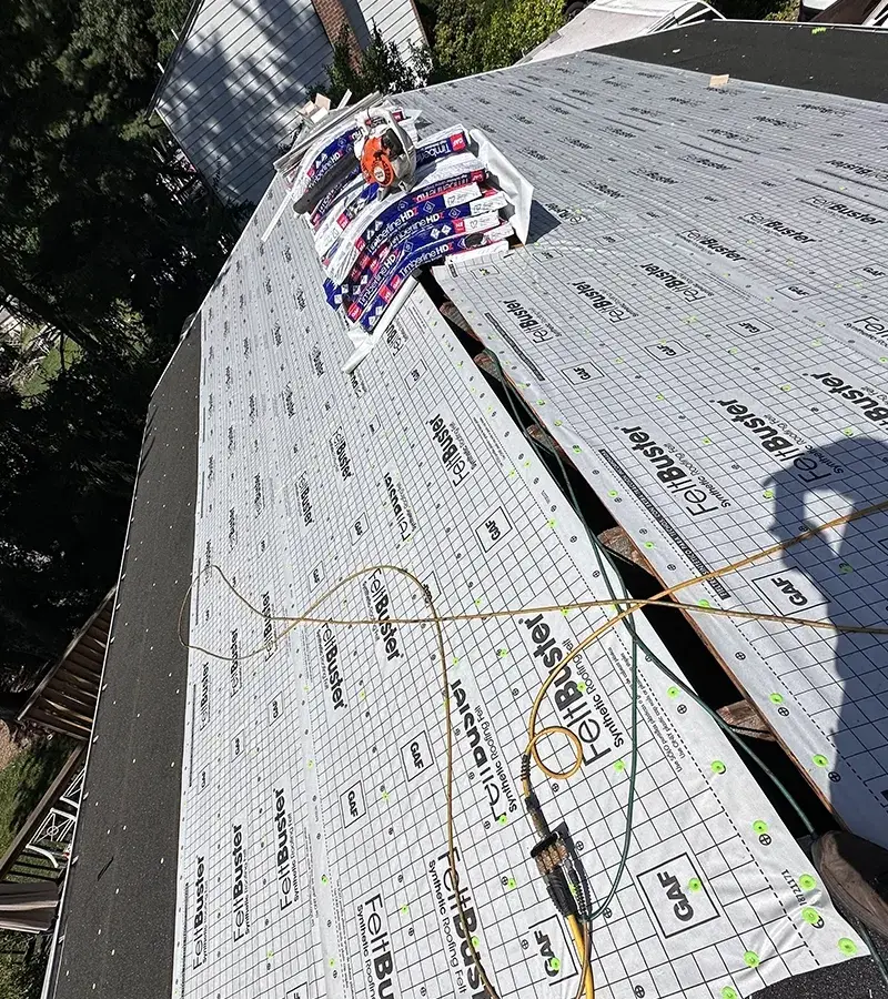 Brown metal standing seam roof installed in Millersville, MD.