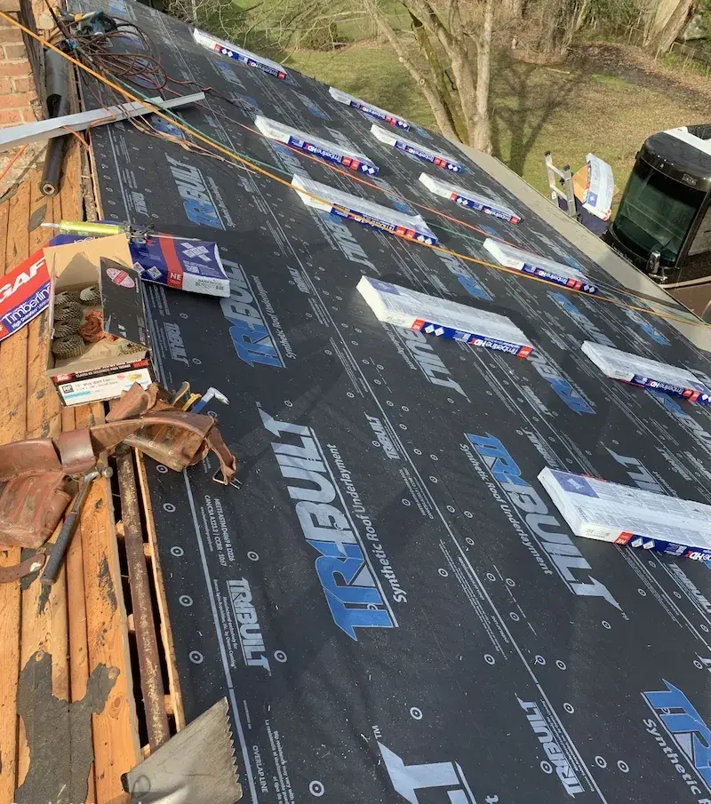 Brown metal standing seam roof installed in Millersville, MD.