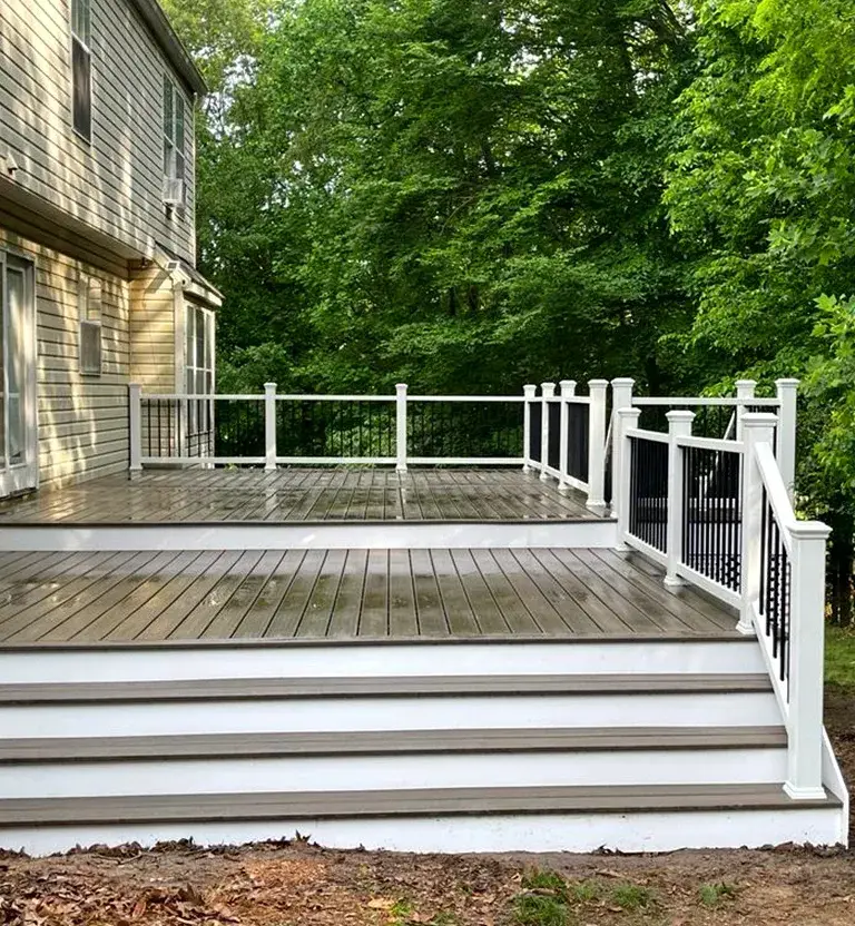 Deck with custom built under-deck storage.