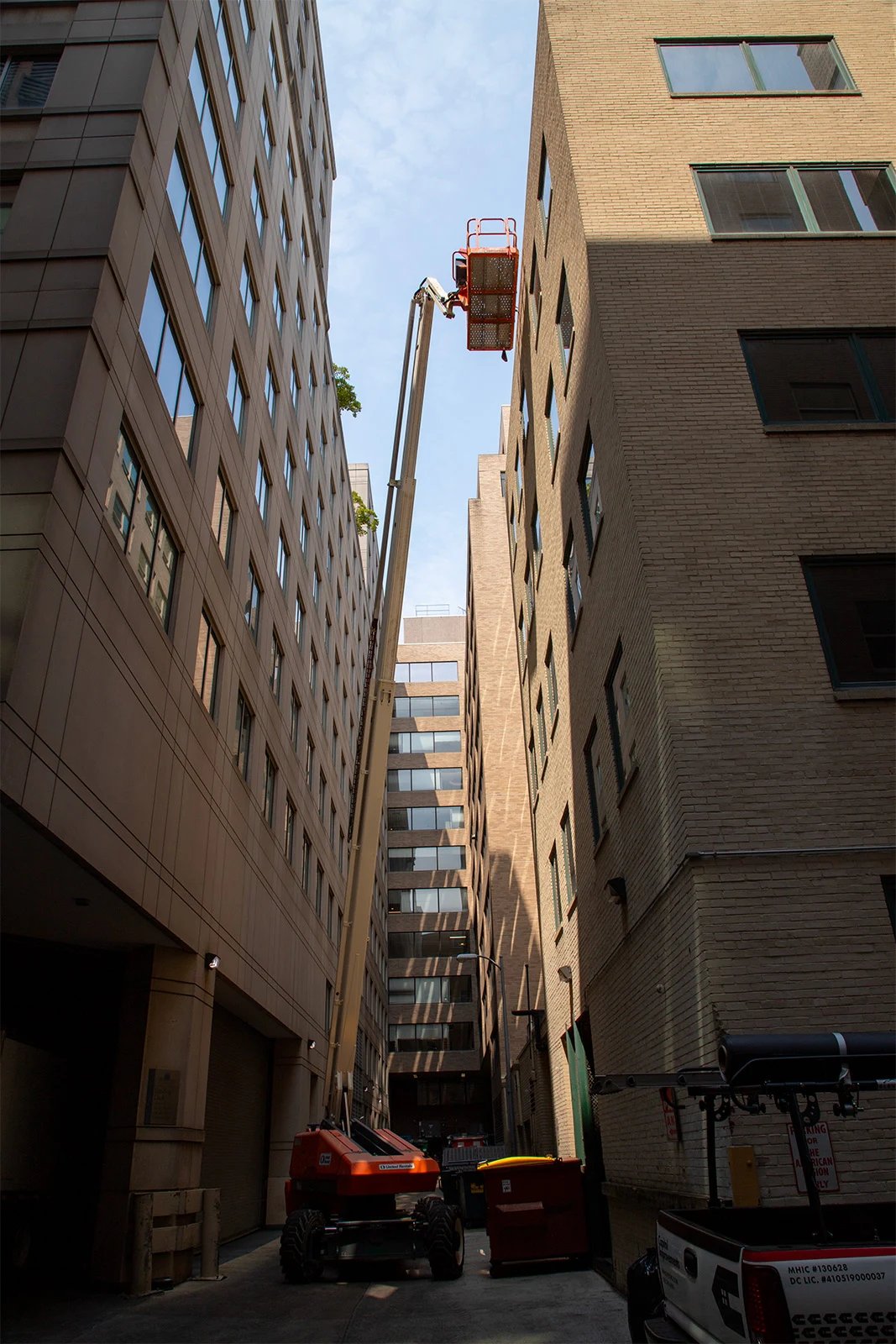 Commercial roofing boom lift.