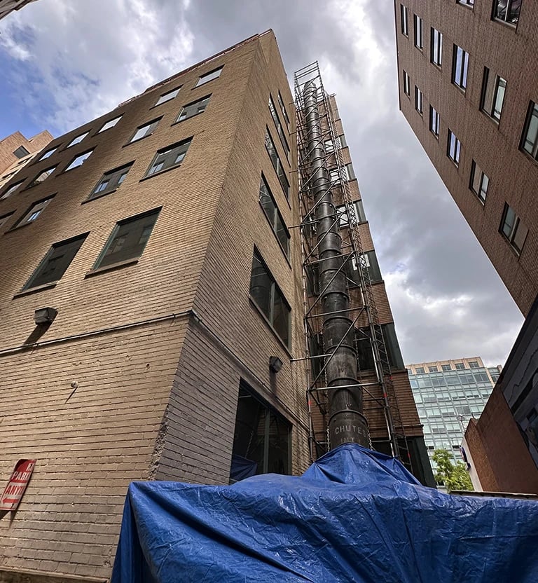 Scaffolding installed on a commercial roofing project in Washington, DC.