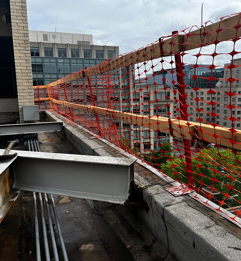 A safety permitter installed on a commercial roof installation. 