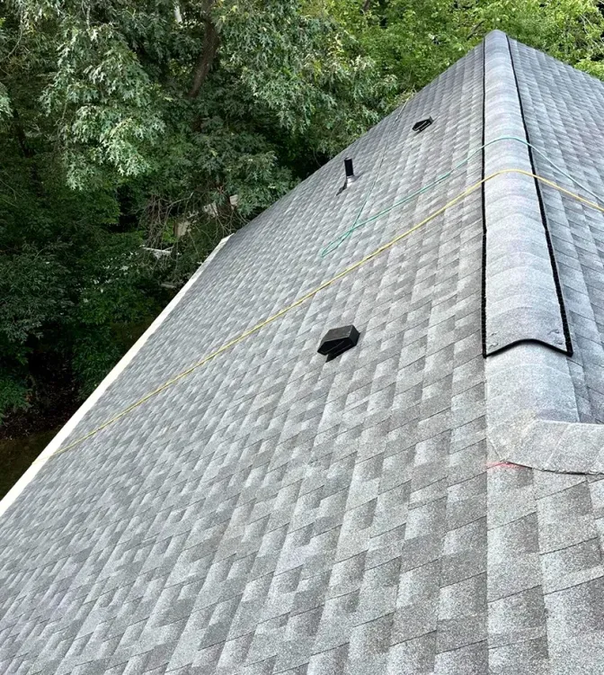 Finished photo of a new GAF Golden Pledge roofing system.